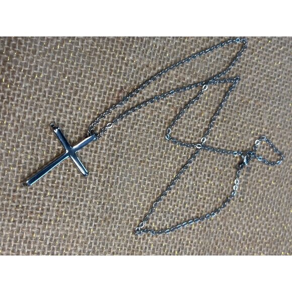 Stamped Chisel Sterling Silver Cross Pendant Necklace - Picture 2 of 12